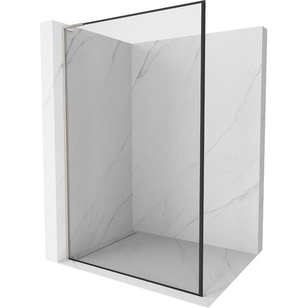 Mexen Kioto L Parete Doccia Walk-In 100 X 200 Cm, Cornice Nera, Nichel Spazzolato - 800-100-103-97-70-image