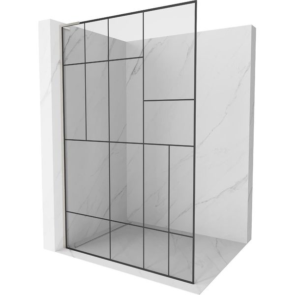 Mexen Kioto L Parete Doccia Walk-In 120 X 200 Cm, Motivo Nero, Nichel Spazzolato - 800-120-103-97-78-image