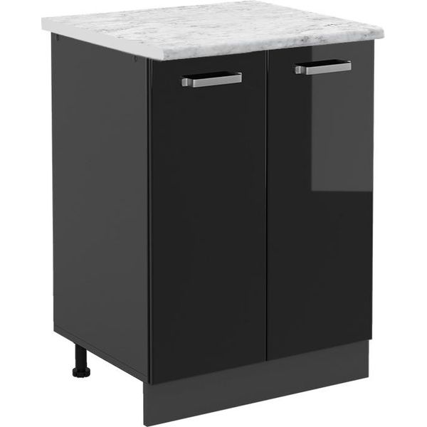 Vicco Mobiletto Base Cucina R-Line, 60 Cm Pl Marmo, Nero Lucido/Antracite-image