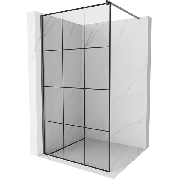 Mexen Kioto Parete Doccia Walk-In 110 X 200 Cm, Griglia Nera 8 Mm, Grigio Canna Di Fucile Spazzolato - 800-110-101-66-77-image