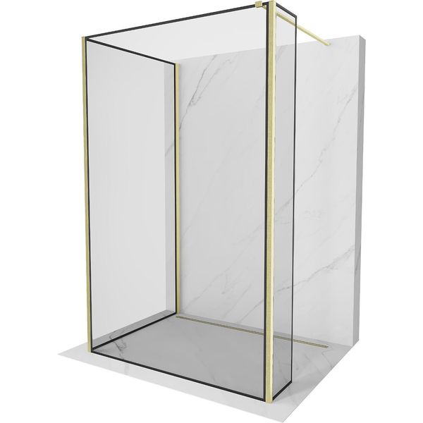 Mexen Kioto Parete Doccia Walk-In 110 X 70 X 40 Cm, Cornice Nera, Oro Spazzolato - 800-110-070-221-55-70-040-image