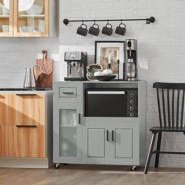 Sobuy Carrello Cucina Microonde Mobile Isola Cucina Con Ruote Carrello Cucina Microonde Carrello Mobile Per Sala Da Pranzo E Ufficio Grigio FSB78-HG-image