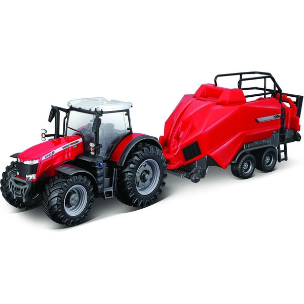 Bburago 1:50 Trattore Agricolo Massey Ferguson 8740S + Sollevatore Per Balle Rood-image