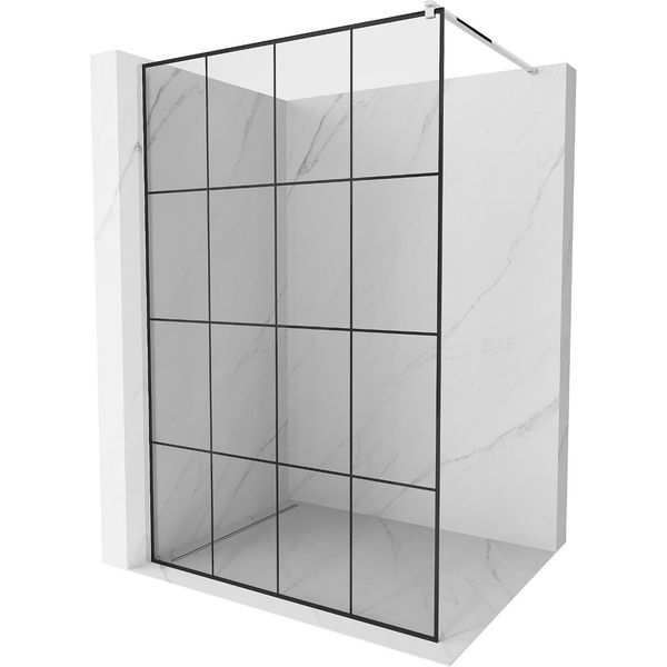 Mexen Kioto Parete Doccia Walk-In 140 X 200 Cm, Griglia Nera 8 Mm, Cromo - 800-140-101-01-77-image