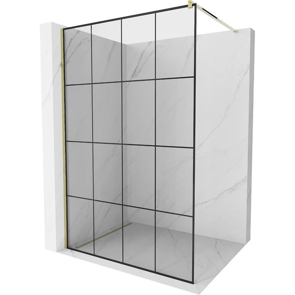 Mexen Kioto Parete Doccia Walk-In 130 X 200 Cm, Griglia Nera 8 Mm, Oro - 800-130-101-50-77-image