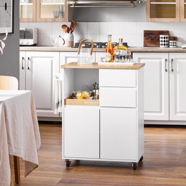Sobuy Carrello Da Cucina Con Rotelle Carrello Da Portata Con Piano Di Lavoro Carrello Da Cucina Isola Da Cucina Armadio Da Cucina Bianco Wd Circa 72X84X40Cm FKW123-WN-image