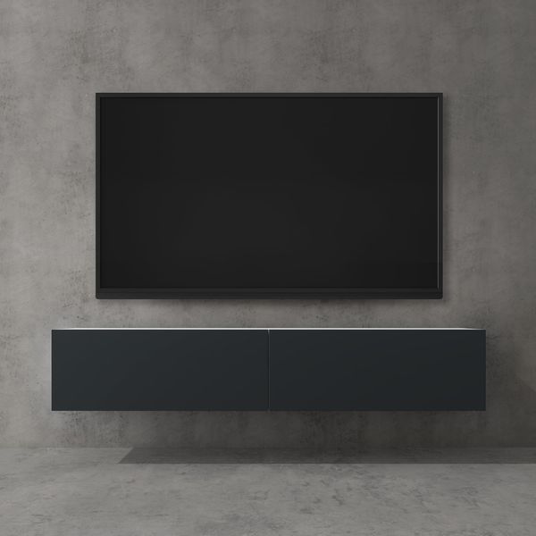 Doporro Mobile Porta Tv Sospeso 160 Cm Con 2 Ante Bianco Opaco E Antracite Opaco, Credenza Bassa Da Soggiorno Salotto, Madia Consolle Bicolore Per Tv Fernsehschrank02-image