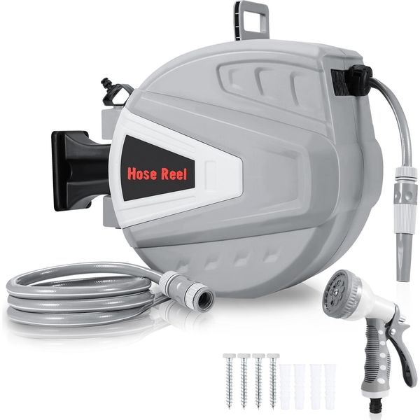 Izrielar Avvolgitubo Per Aria Compressa 30M Rientro Automatico Attacco Da 1/2" Avvolgitubo Automatico Tubo Per Aria Compressa Supporto A Parete Cassetta Per Tubi Da Giardino"-image