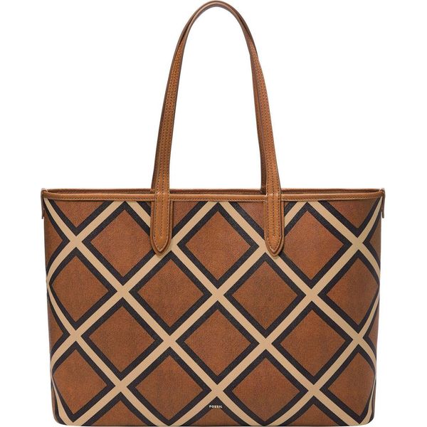 Fossil Borsa A Tracolla Borsa Shopper Williamson Tote Bag Brown Patchwork Marrone Chiaro-image