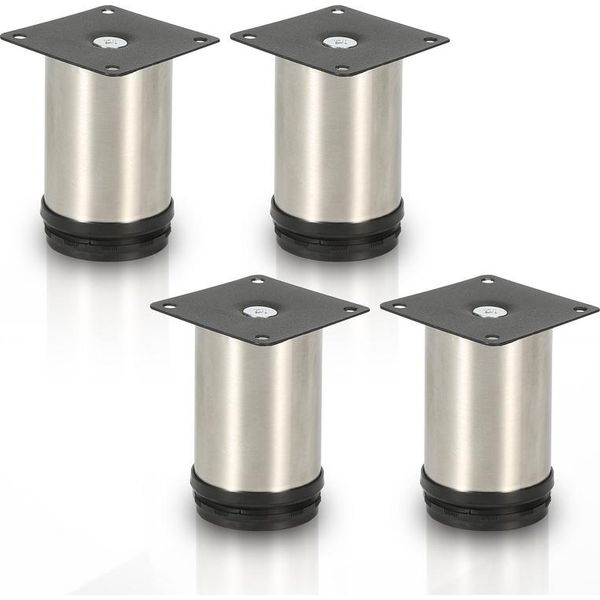 Swanew 4X Piedi Per Mobili Piedi Per Mobili Piedi In Acciaio Inox Diametro 40 Mm Altezza 100 Mm Nero Regolabile In Altezza-image