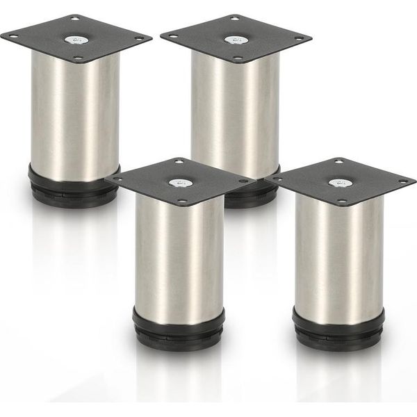 Yakimz 4X Piedi Per Mobili Piedi Per Mobili In Acciaio Inox Diametro 40 Mm Altezza 120 Mm Nero Altezza Regolabile-image