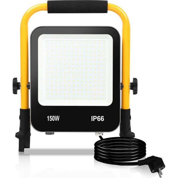 Yakimz Proiettore Treppiede Led Proiettore 150W Bianco Freddo Giallo Faretto Da Costruzione Treppiede Proiettore Da Costruzione Lampada Da Esterno Interno Giardino Garage-image