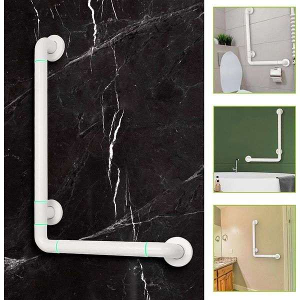 Yakimz Maniglione Per Doccia Maniglione Antiscivolo In Acciaio Inox A Forma Di L Fluorescente, Maniglia Per Doccia A Muro Per Anziani, Per Bagno Camera Da Letto Bianco (60*40Cm)-image