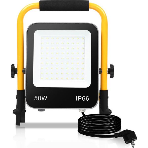 Jopassy Proiettore Treppiede Proiettore Led Da Esterno Proiettore Con Spina Proiettore Da Costruzione Bianco Freddo 50W IP66-image