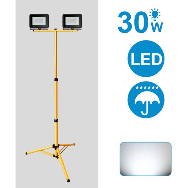Jiubiaz Led Proiettore Con Treppiede Proiettore Da Costruzione Per Esterni IP66 Proiettore Per Giardino Cortile Cortile 2X30W Bianco Freddo-image