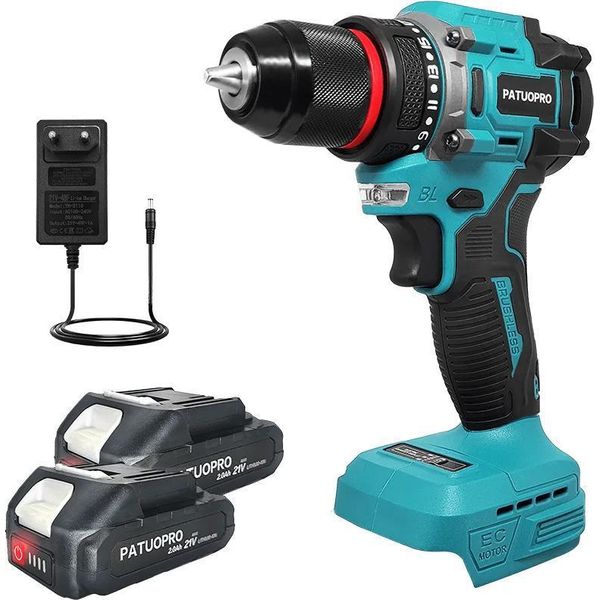 Trapano A Batteria, Motore Brushless, Controllo A Doppia Velocità, Batteria 2PCS 2.0Ah, Eu-image