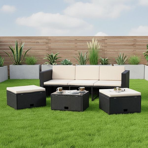 Mobili Da Giardino 6 Pezzi Nero Divano Salotto Polyrattan Divano Pranzo Set-image