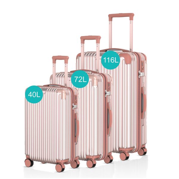 Voyagoux® - Set Di Valigie - 3 Pezzi - Valigia Con Ruote - Oro Rosa - Chiusura Tsa-image