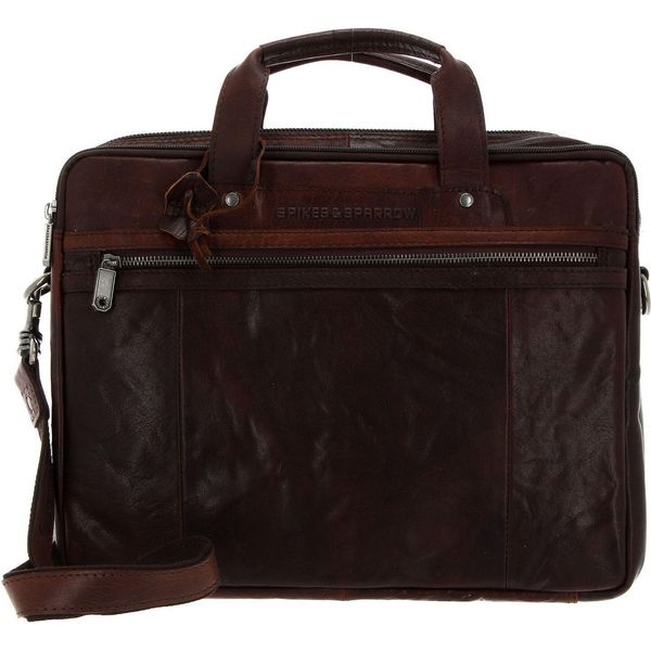 Spikes & Sparrow Pelle Borsa A Tracolla Borsa Da Ufficio Con Scomparto Per Laptop Bronco Business Bag Dark Brown Marrone-image