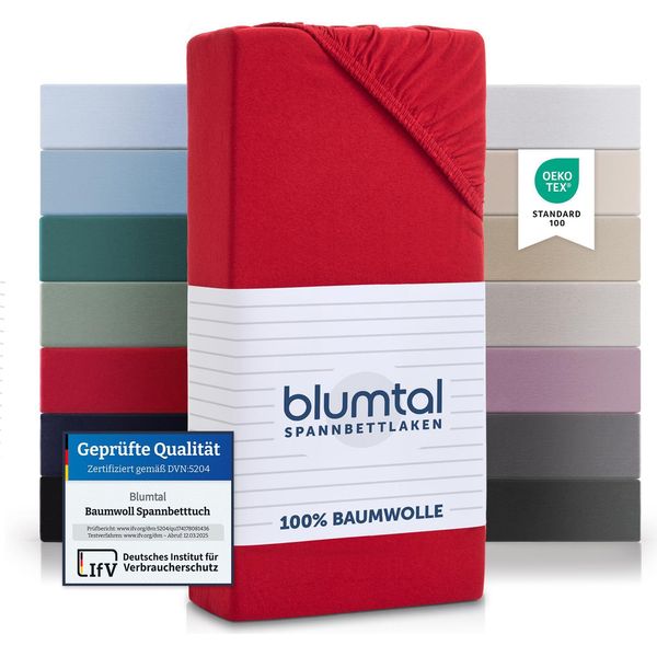 Blumtal Basics - Lenzuolo 100X200Cm In Jersey - Lenzuolo 100X200Cm In 100% Cotone - Lenzuolo 100X200Cm - Coprimaterasso 100X200Cm - Lenzuolo - Copripiumino - Rosso-image