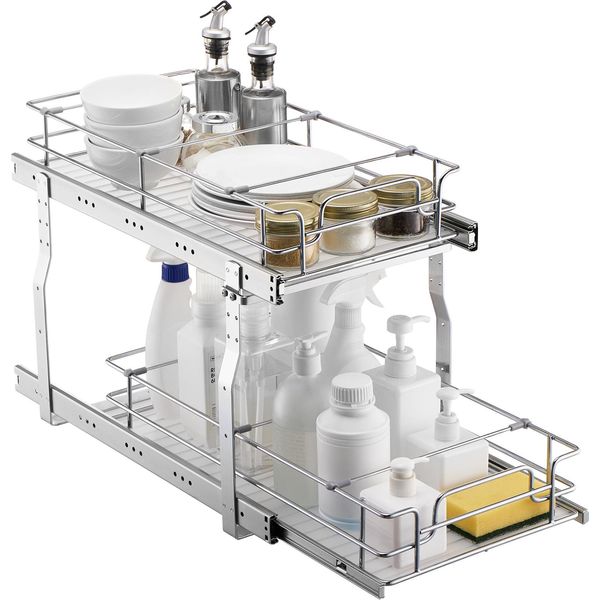 Succebuy 12" L X 21"" P Organizzatore Per Armadietti Estraibili, Ripiani Estraibili Per Carichi Pesanti. Cassetti Estraibili In Acciaio Cromato Per La Conservazione Della Casa. Ideale Per Gli Armadietti Della Cucina"-image