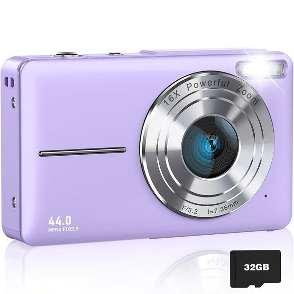 Zelurxx Fotocamera Digitale Per Bambini 1080P 44MP, Zoom 16X, Schermo Da 2,4 Pollici, Mini Macchina Fotografica Compatta, Stabilizzazione Dell'immagine, Selfie, Tascabile, Viola-image