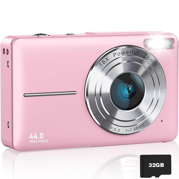 Zelurxx Fotocamera Digitale Per Bambini 1080P 44MP, Zoom 16X, Schermo Da 2,4 Pollici, Mini Fotocamera Compatta, Stabilizzazione Dell'immagine, Selfie, Tascabile, Rosa-image