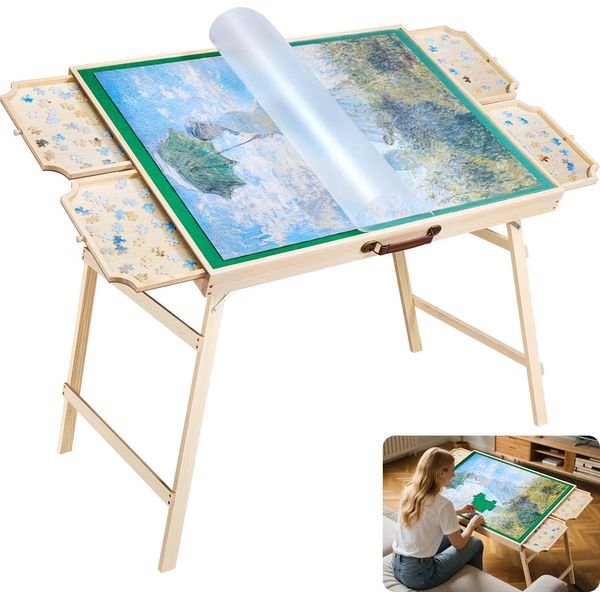 Vevor Tavola Per Puzzle Da 1500 Pezzi Con 5 Cassetti E Coperchio, Gambe Pieghevoli E Angolo Di Inclinazione Regolabile, Tavolo Per Puzzle (865 X 635 Mm) Per Adulti, Sistema Di Archiviazione Di Tavole Per Puzzle-image