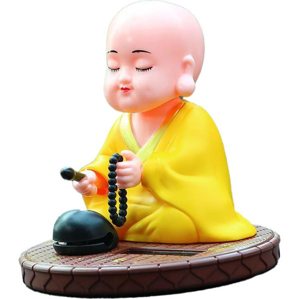 Piccolo Monk Ornamento Solare Auto Annuendo Bussare Buddha Statua Giocattolo Per Auto Cruscotto Casa Desktop Decor Capodanno Cinese Regalo Giallo-image