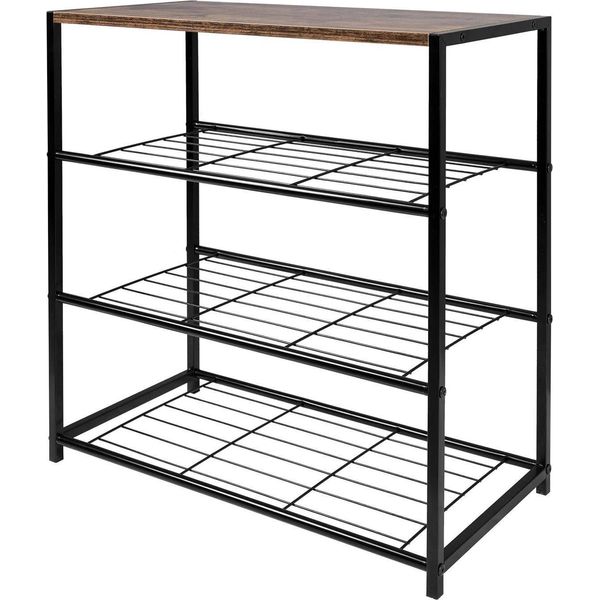 Panca Con Scarpiera - Scarpiera A 3 Livelli - Dimensioni 63X30X63 Cm - Seduta In Mdf E Metallo Nero - Distanza Tra I Ripiani 19 Cm - Per Corridoio - Marrone-image