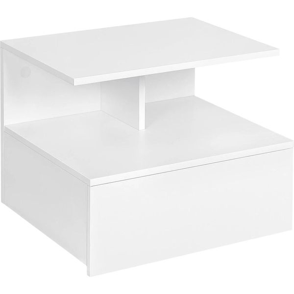 Comodino A Muro - Mensola A Muro Con Cassetto - Design Moderno - Piano In Legno E1 - 40 X 31 X 35 Cm - Portata 20 Kg - Bianco-image