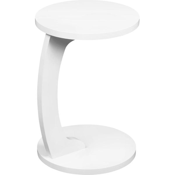 Tavolino - Tavolino A C - Piano Rotondo - Mdf - Scorrevole Sotto Il Divano/Letto - Senza Rotelle - Bianco-image