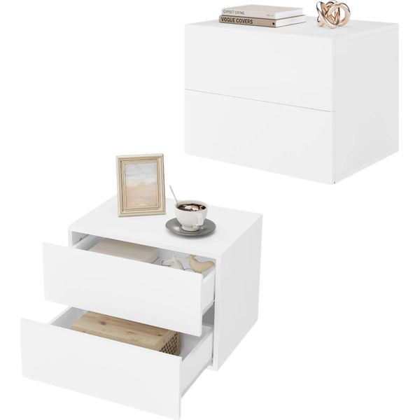 Comodino Galleggiante - Comodino A Parete - Con Cassetto - Legno - Moderno E Minimalista - 40X30X30 Cm - Bianco-image