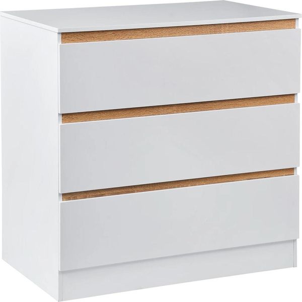 Cassettiera Moderna - Credenza/Comodino - 3 Cassetti - 80X48X78 Cm - Truciolare E1 Con Melamina - 25 Kg Per Cassetto - Molto Spazio - Richiede Il Montaggio - Bianco-image