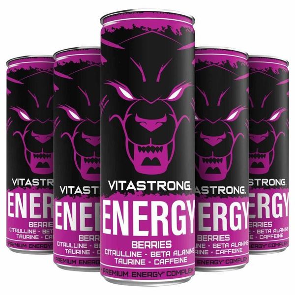 Vitastrong Energy X12 Berries 330 Ml - Bevanda Energetica Senza Zucchero Al Gusto Di Frutti Di Bosco, Con Caffeina E B12 Per Lo Sport, Il Lavoro E La Vita Quotidiana-image