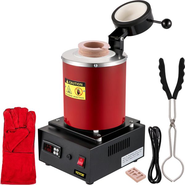 Vevor Forno Di Fusione Dell'oro 1350 W 1150 ℃ Max. Temperatura, Forno Di Fusione Elettrico Digitale 3 Kg Crogiolo In Ceramica Con Matrice Per Lingotti E Guanti, Per La Lavorazione Di Oro Argento Rame Alluminio Rosso-image