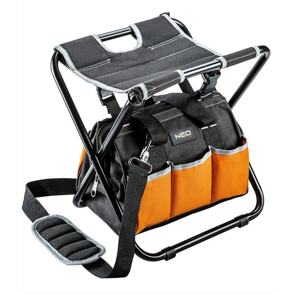 Neo Tools Borsa Porta Attrezzi - Borsa Porta Attrezzi Professionale - Borsa Porta Attrezzi Per Appassionati Di Bricolage E Hobbisti - Dimensioni 33,8 X 33,5 X 30 Cm Con Sgabello Pieghevole-image