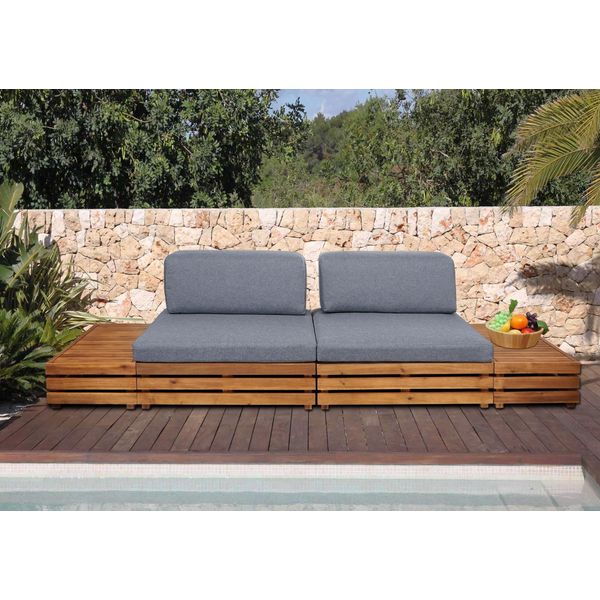 Set Da Giardino HWC-L28, Set Da Salotto Poltrona Divano, Legno Di Acacia Filato Mvg ~ Rivestimento Grigio Scuro-image