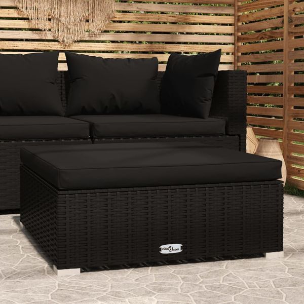 The Living Store Sgabello Da Giardino Con Cuscino Nero 70X70X30 Cm Poly Rattan-image