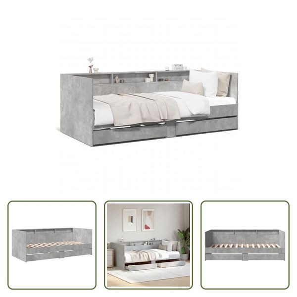 The Living Store Letto Da Giorno Con Cassetti In Cemento Grigio 75X190 Cm Materiale Legno-image