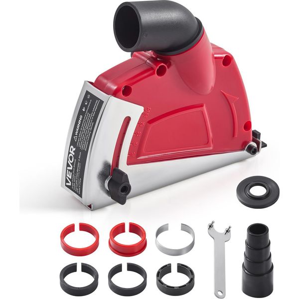 Smerigliatrice Angolare Con Cofano Di Aspirazione Vevor, Compatibile Con 100-125 Mm, Cofano Di Protezione Dalla Polvere Con 6 Dischi Di Serraggio, Profondità Di Taglio Regolabile, Collegamento All'aspirapolvere, Per Legno, Calcestruzzo, Muro, Pietra, Rosso-image
