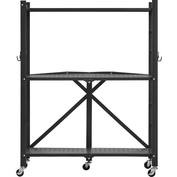 Succebuy Scaffale Pieghevole A 3 Livelli Con Rotelle, 33X71X91 Cm, Scaffale Pieghevole Per Carichi Pesanti, Scaffale In Piedi Senza Montaggio, Scaffale Versatile Per Casa, Cucina, Garage, Cantina, Nero-image