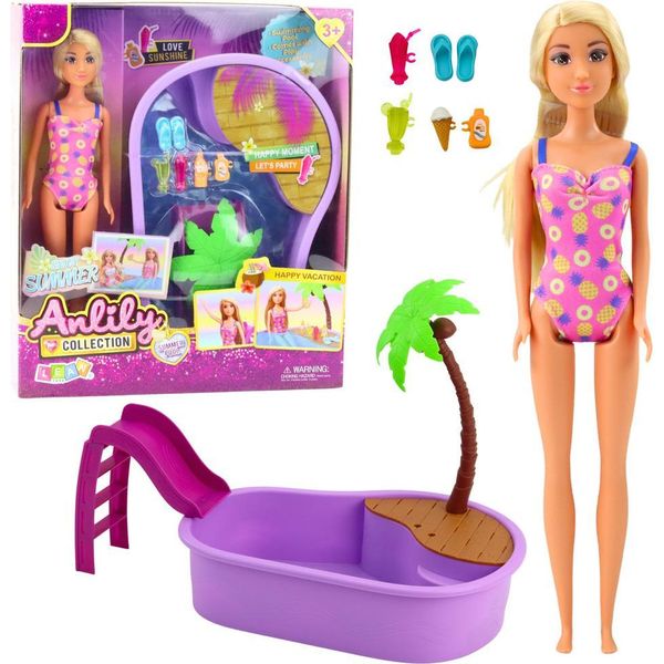 Anlily Set Di Bambole Su Spiaggia Piscina Palma Accessori 8 El.-image
