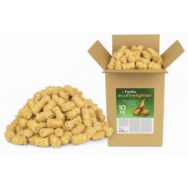 Feniks Eco-Accendino 10 Kg ≈1000 Pz | Accenditore Per Barbecue E Accendifuoco Per Camino | Fatto A Mano | Ecologico | Lunga Durata Di Combustione 8-10-image