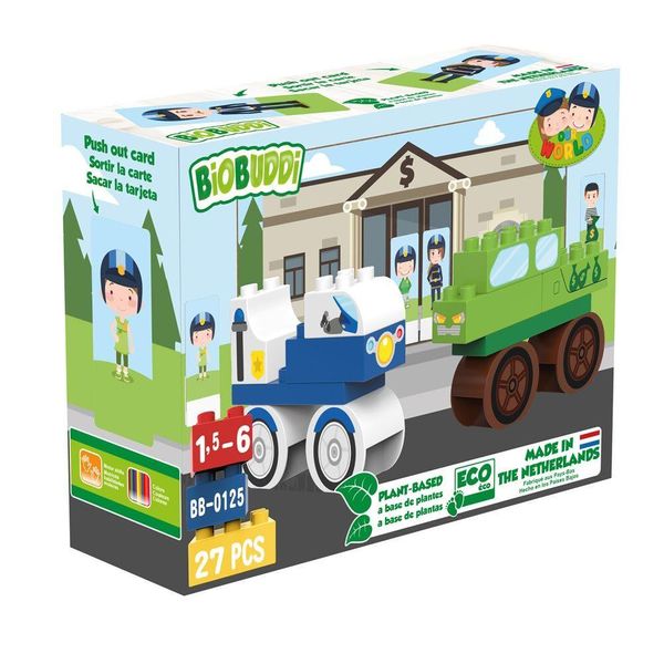 Biobuddi BB-0125 - Set Di Costruzioni Da Banco, Mattoncini Biologici Da Collegare, Compatibili Con Altre Marche, In Bioplastica, 18 Blocchi Di Fissaggio, Sfondo Di Gioco E Figure Di Gioco In Cartone-image