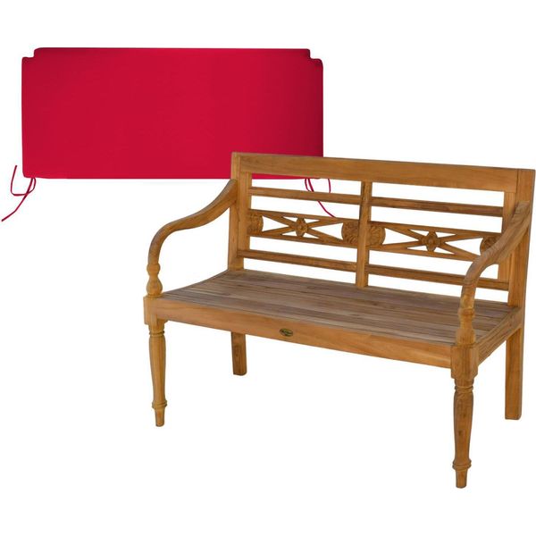 Panca Da Giardino Teako Design Aoste In Teak - Panca In Legno Massiccio Resistente Alle Intemperie Con Schienale Floreale (120 Cm, Rosso)-image