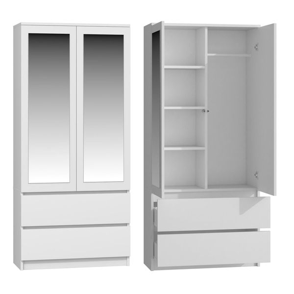 Armadio Guardaroba 90 Cm Con Specchio Taavi - Bianco-image
