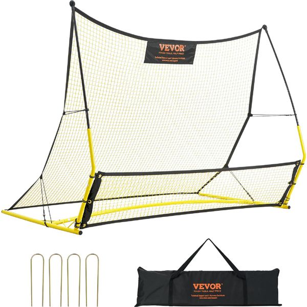 Vevor 2 In 1 Calcio Rimbalzo Doppia Rete Rimbalzo Portatile Calcio Parete 25,4 X 25,4 Mm, Rimbalzatore Calcio Tubo Di Ferro E Rete Pe Bambini E Ragazzi Regolabile Calcio Porta Rimbalzatore Biliardino Giallo-image