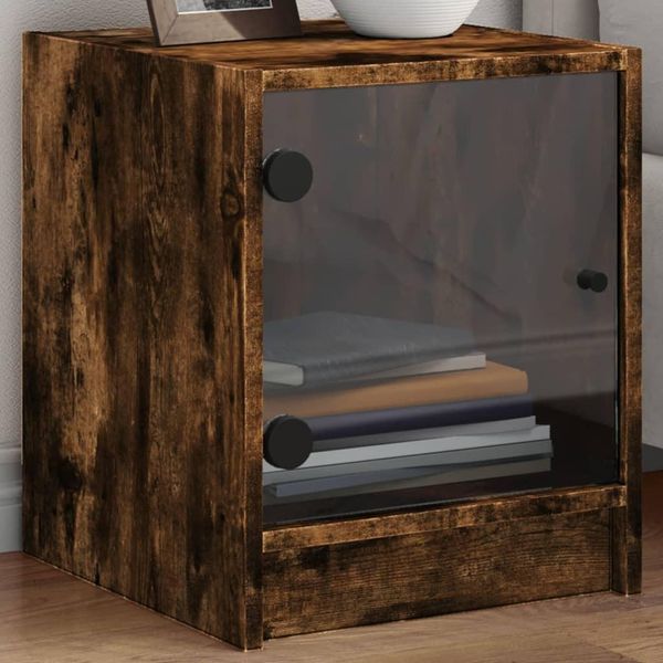 2025 Comodino Moderno Con Anta In Vetro Rovere Fumé 35X37X42 Cm - Comodini E Armadi,Design 1247983 1Pacco-image