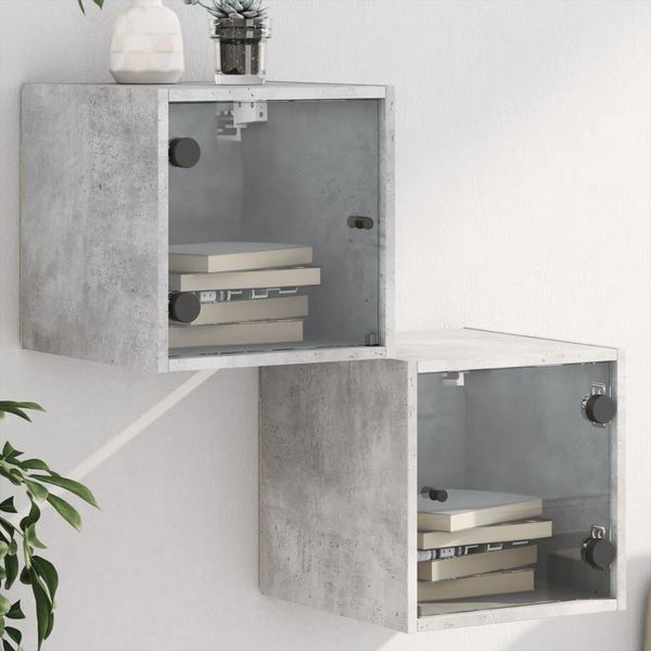 Comodini Di Design Con Ante In Vetro 2 Pz. Grigio Cemento 35X37X35 Cm - Comodini E Armadi 2025 Nuovo7129195 1Pacco-image
